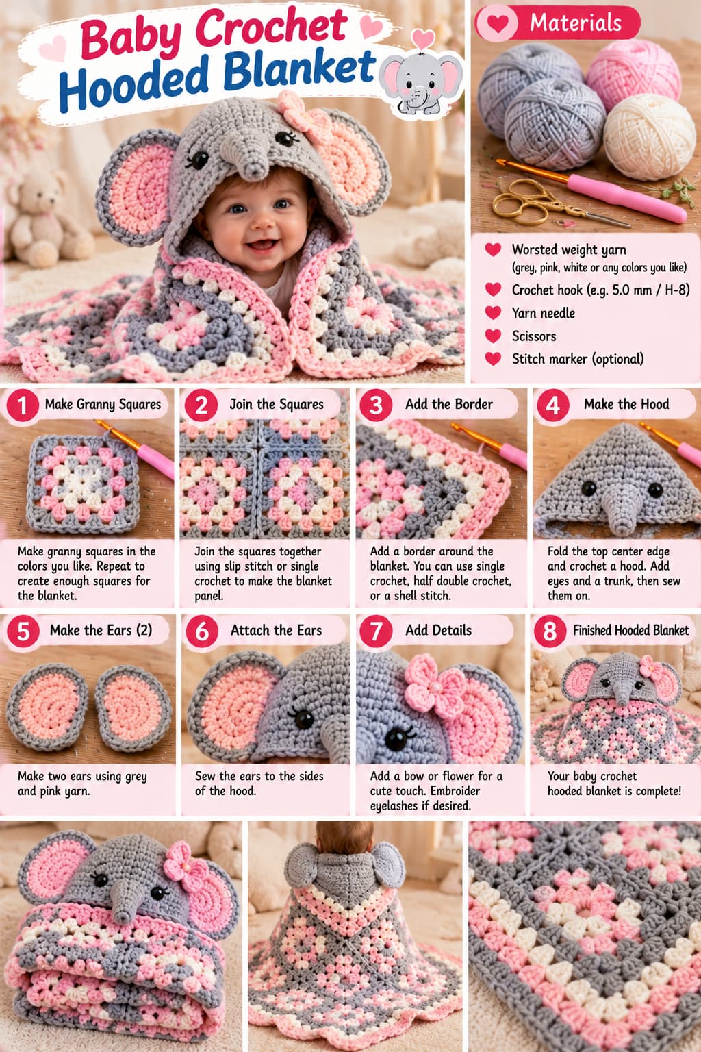 Baby Crochet Hooded Blanket