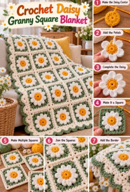 Crochet Daisy Granny Square Blanket