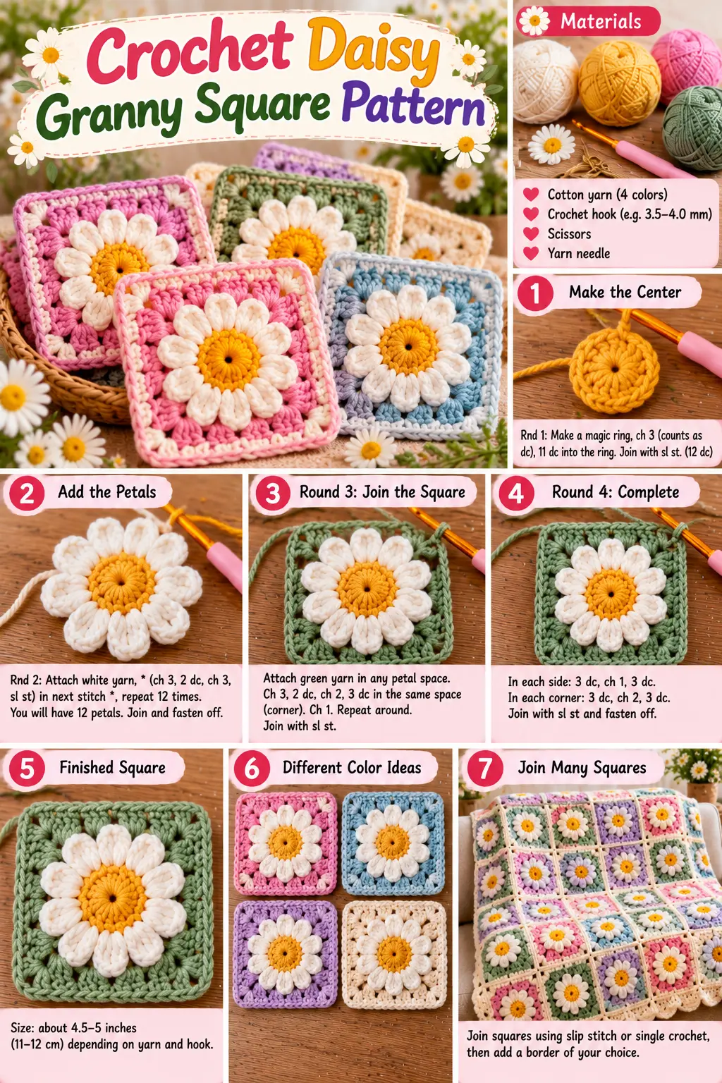 Crochet Daisy Granny Square Pattern