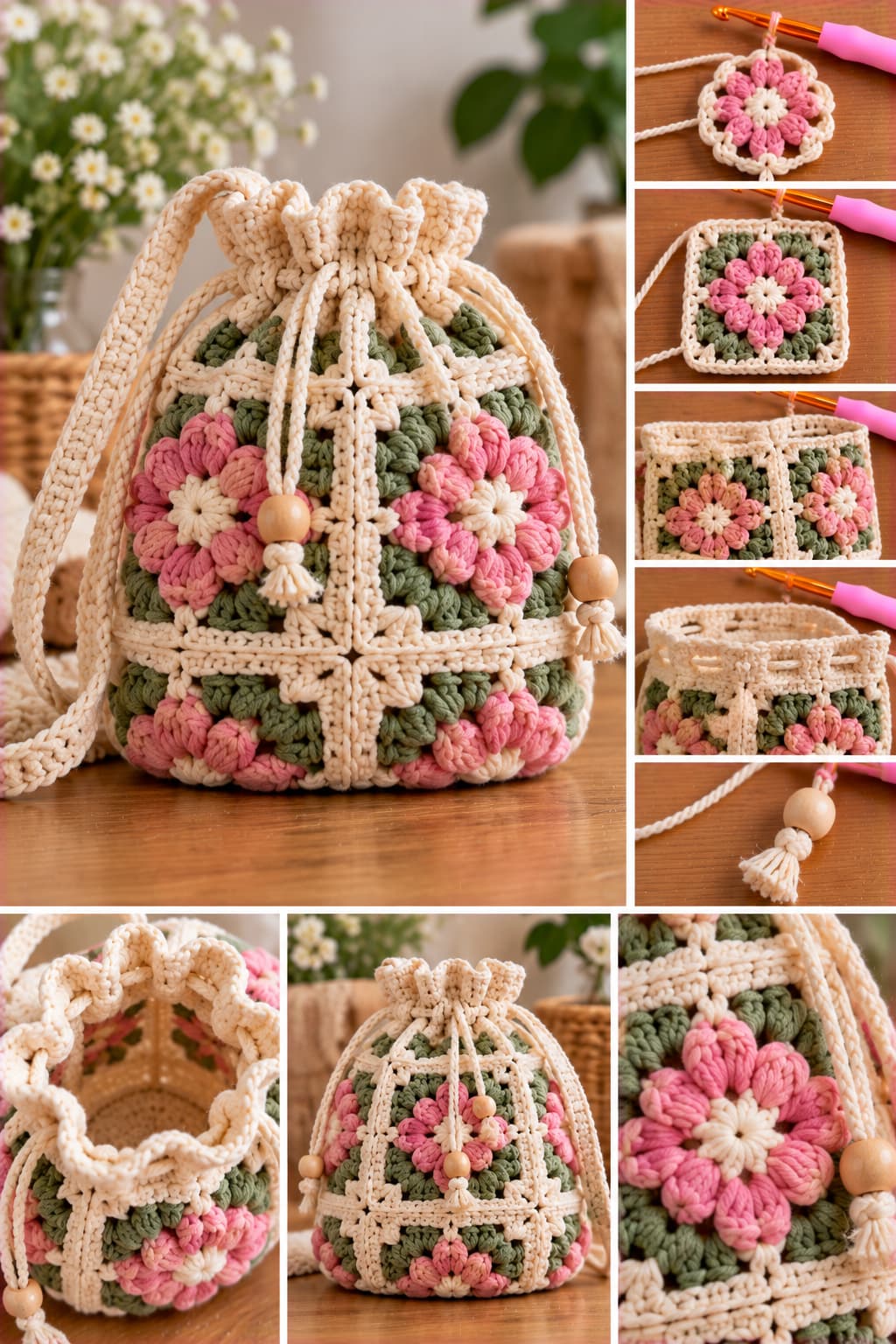 Crochet Drawstring Bag