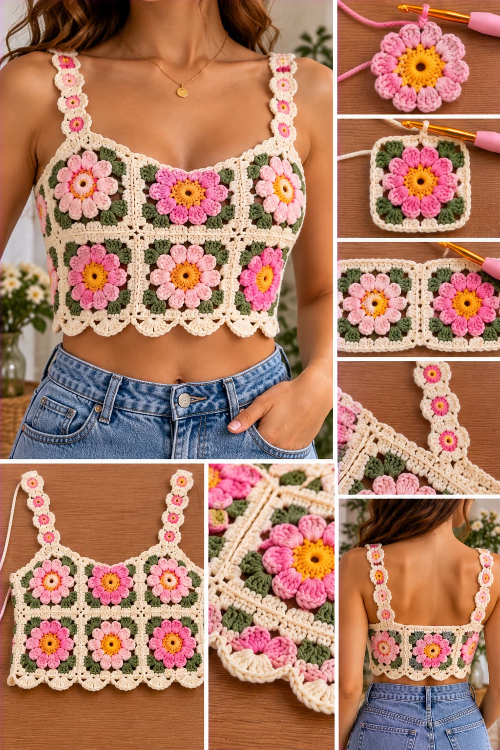 Crochet Floral Crop Top