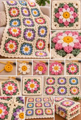 Crochet Flower Granny Square Blanket