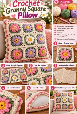 Crochet Granny Square Pillow