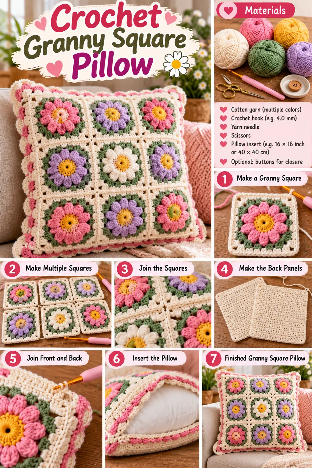 Crochet Granny Square Pillow