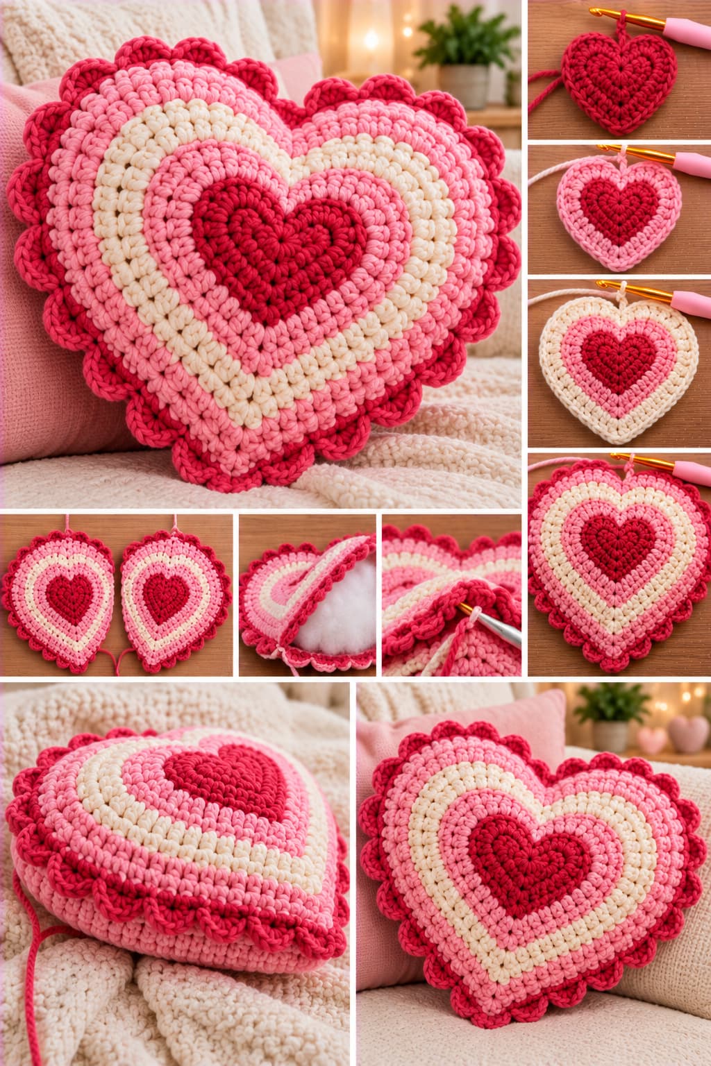Crochet Heart-Shaped Pillow