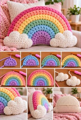 Crochet Rainbow Pillow