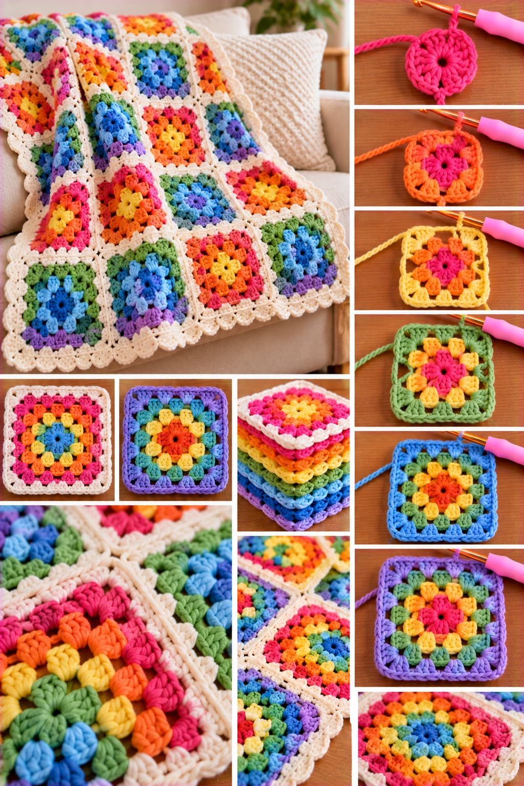 Rainbow Granny Square Crochet