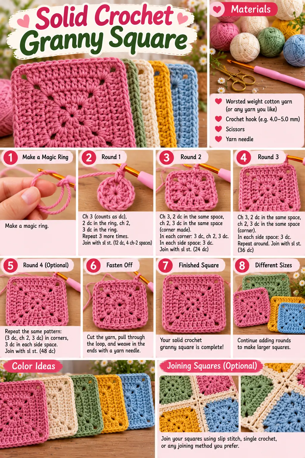 Solid Crochet Granny Square